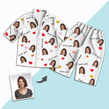 Unisex Custom Photo Pajamas, Short Sleeve Nightwear with Face Print