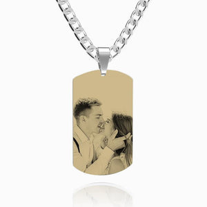 Men's Photo Engraved Tag Necklace With Engraving Stainless Steel