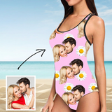 Custom Photo Swimwear Pink Heart Women's Slip One Piece Swimsuit