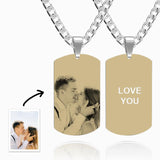 Men's Photo Engraved Tag Necklace With Engraving Stainless Steel