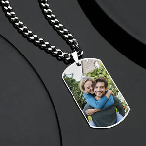 Custom Double-Sided Photo Dog Tag Necklace, Personalized Stainless Steel Chain