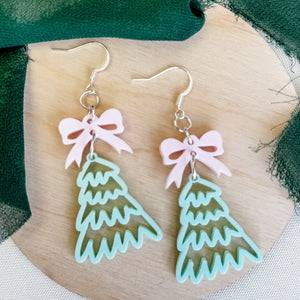 Coquette Christmas Tree and Bow Earrings