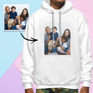 Double Side Print Essential Hoodie: All-in-One Unisex White Long Sleeve Custom Photo Sweatshirt